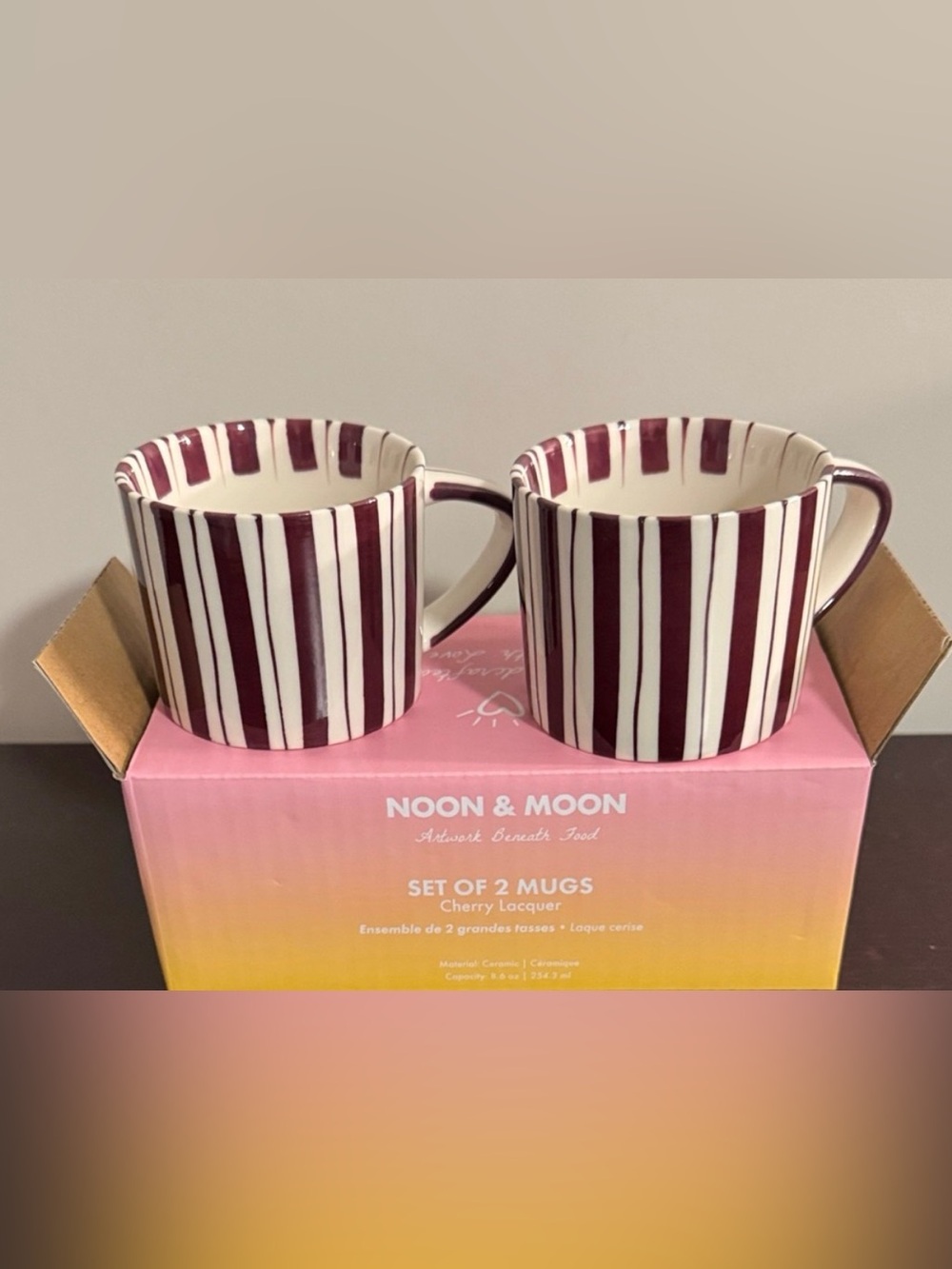 Cherry Stripe Ceramic Mug Set - 2-Pack
